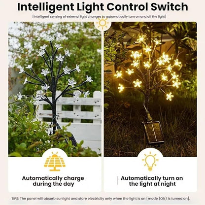 WXZQHF Solar Garden Lights Outdoor, 20 LED Cherry Blossom Lights with Adjustable Stems, Multi-Color Solar Flower for Yard, Lawn, Patio & Pathway (IP65 Waterproof) (Warm White Cherry - 2 Pack)