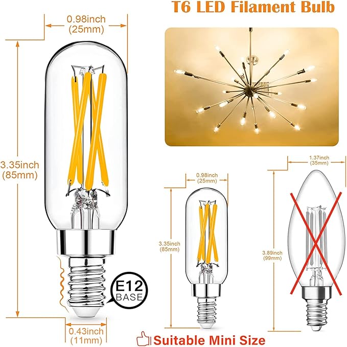 Bundle－－2 Items：Mason Jar Solar Lights -30 LED, 6 Pack Hanging Solar Lanterns Bundle with 12 Pack E12 LED Edison Bulbs,4W Equal 40W e12 Candelabra Bulbs