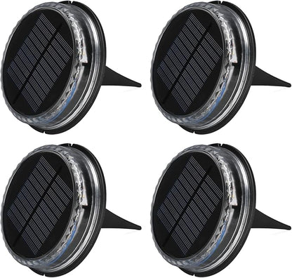 Hyuduo Solar Ground Lights Outdoor, IP65 Waterproof Pathway LED Lights with Warm White Light, Auto On/Off Sensor, 4 Pack for Garden Yard Driveway