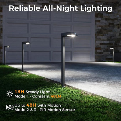 XMCOSY+ Solar Pathway Lights with Motion Sensor 6 Pack, 300LM 24H Illumination Metal Solar Lights Outdoor Waterproof, 3 Modes Landscape Lighting for Garden, Backyard, Outside, Path (Warm/Cool White)
