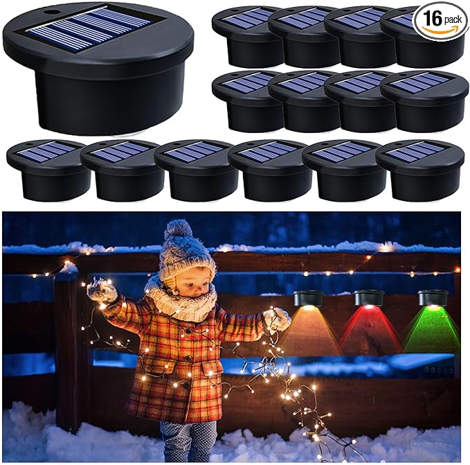 K.E.J. Solar Step Lights 16Pack, Solar Deck Lights for Fence Waterproof Led Solar Lights for Stairs, Pool, Fence, Yard, Patio, and Pathway