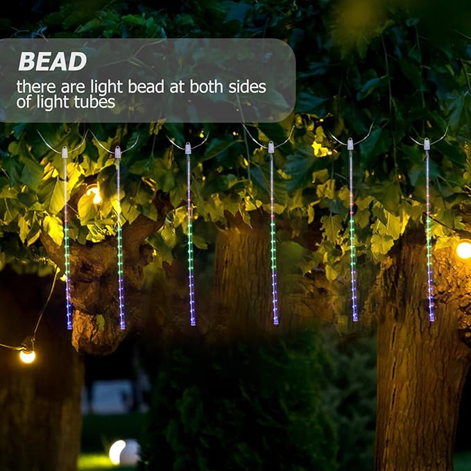 Veemoon 1Set Solar Meteor Shower Lights Outdoor Decorative Lighting with Tubes Each for Weddings Christmas Parties Energy Saving Atmosphere Light with Remote