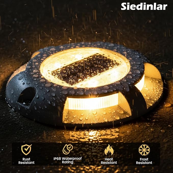 SIEDiNLAR Solar Deck Lights Dock Driveway Light LED Solar Powered Outdoor Waterproof Road Markers for Pathway Step | Lumora