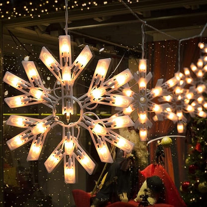 Minetom Snowflake Christmas String Lights - 2 Pack 6 Drops 8.8 Ft. 100 Mini Bulb Snowflake Icicle Lights with Hooks Connectable Hanging Lights for Xmas Rooftop Home Indoor Outdoor Party Wedding