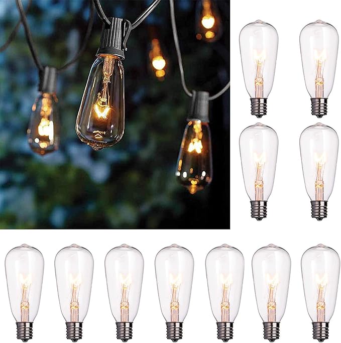 10Ft Outdoor String Lights Waterproof with 10 Pack E17 Edison Replacement Light Bulbs for Patio, Garden, Porch | Lumora