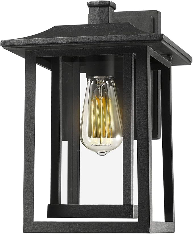 Beionxii Outdoor Wall Mount Light, Dusk to Dawn Exterior Light Fixture Outside Lights for House Porch Patio, Black Cast Aluminum w/Clear Glass (13.5" x 9") - A197W-1PK