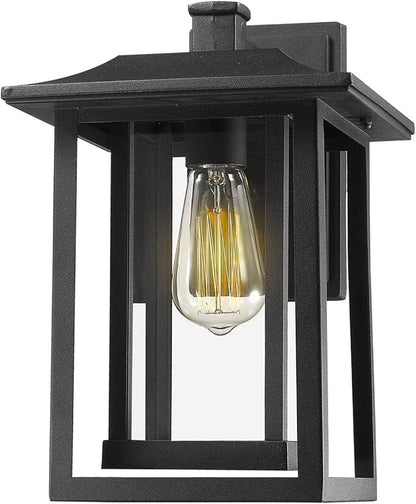 Beionxii Outdoor Wall Mount Light, Dusk to Dawn Exterior Light Fixture Outside Lights for House Porch Patio, Black Cast Aluminum w/Clear Glass (13.5" x 9") - A197W-1PK