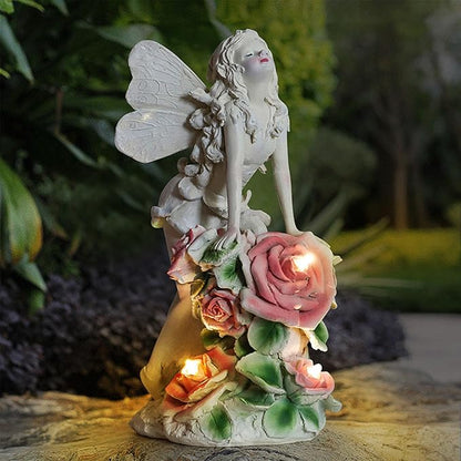 Solar Garden Statues Lights, Flower Fairy Figurine Lights Landscape Light, Resin Angel Figurines for Art Decor, Outdoor Lawn Decor Gifts Garden Figurine for Yard Lawn Patio Balcony (Flower Fairy)
