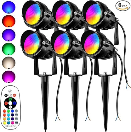 Spotlight Outdoor RGBW Low Voltage Landscape Lights, 12V-24V Color Changing Landscape Lights with Remote Control Landscape Spotlights for Garden Yard Path Tree Decorative (6 Pack)