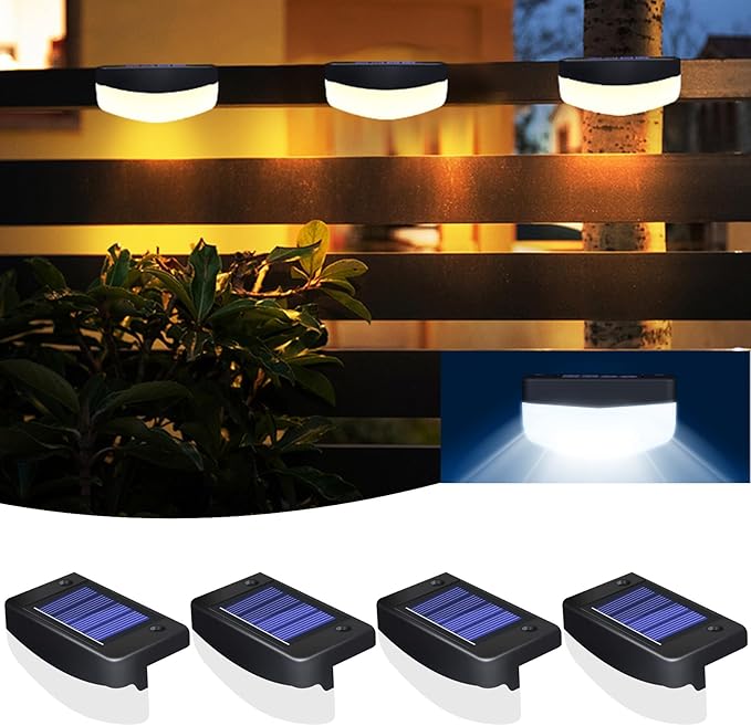 LED Solar Step Lights, 4 Pack Solar Deck Lights Outdoor IP65 Waterproof Pool Side Lighting Decor for Stairs Fence Yard Driveway Pathway Yard Backyard, Cold White