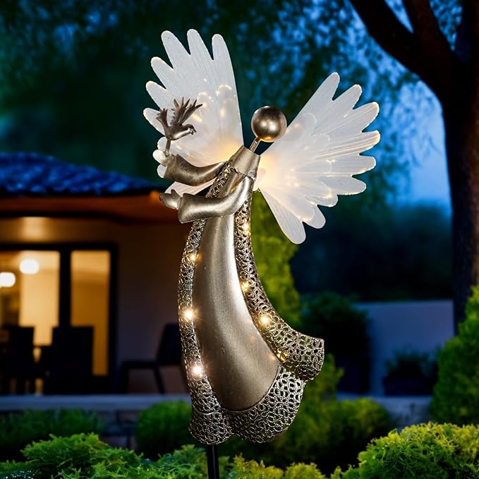 Solar Angel Garden Lights, Outdoor LED Metal Decor with Peace Dove, Waterproof Pathway, Lawn Lighting, Unique Gift for Women, Mom, Friends(Peace Dove)
