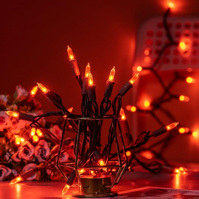 YULETIME 200 Orange LED Christmas Lights with Brown Wire, Pack of 2 Strands 33 Feet 100 Lights UL Certified Holiday String Light Set