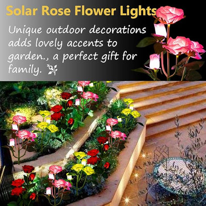 Outdoor Solar Garden Stake Lights, Outdoor Decorative Rose Flowers Lights Waterproof Solar Powered for Patio, Lawn, Garden, Yard Decoration