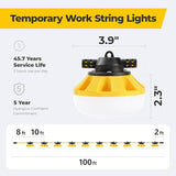 100ft Construction String Lights: 3 Prong 100w 11000lm ETL Certified Bright Industrial Outdoor Temporary Lighting | Lumora