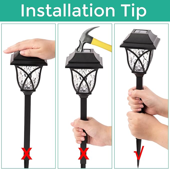 LAUREL CANYON 6 Pack Garden Solar Path Lights, Outdoor Solar Walkway Lights with LED Light Bulbs for Garden, Lawn, Pathway, Yard, Driveway Black