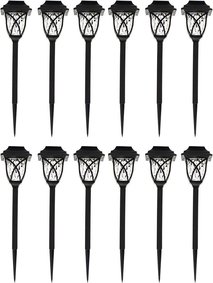 Crosslight Solar Powered Pathway Lights (12 Pack) - Collin Outdoor LED Lights, Waterproof for Garden, Yard, Patio, Lawn, Walkway - Decorative Ground Stake Lighting | White