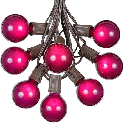 100 Foot G50 Outdoor Patio String Lights with 125 Purple Globe Bulbs – Indoor Outdoor String Lights – Market Bistro Café Hanging String Lights – C9/E17 Base - Brown Wire