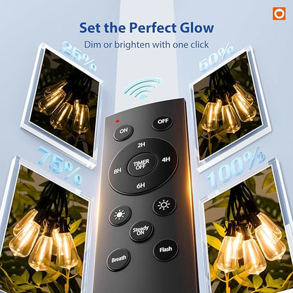 addlon 100FT(50FT*2) LED Outdoor String Lights with Remote Waterproof Patio Lights with Shatterproof ST38 Replaceable Bulbs, Dimmable Outside Hanging Light Connectable for Porch, Backyard, 2200K