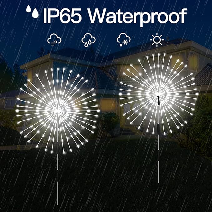 Solar Outdoor Lights,4 Pack 120 LED Waterproof Solar Firework Lights are 8 Modes Decorative Sparkles Stake | Lumora