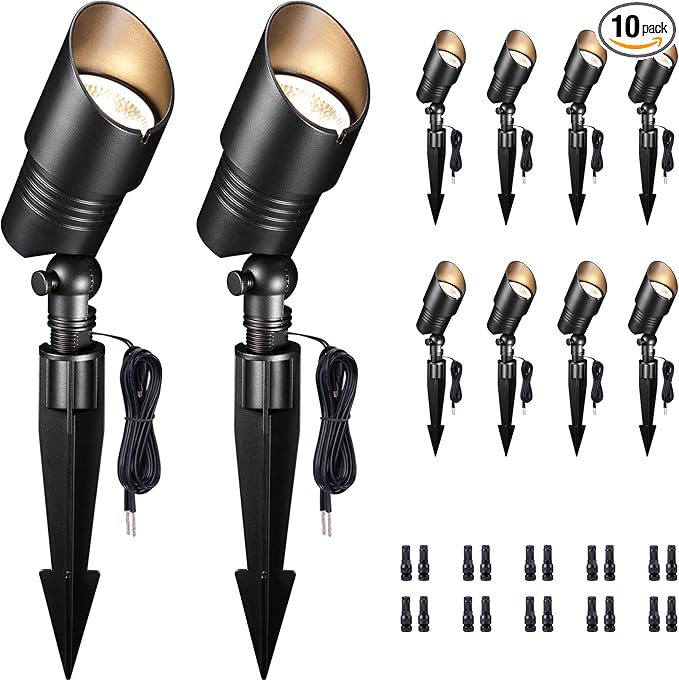 Low Voltage Landscape Lights - Warm White Cool White LED Outdoor Spotlights, 12V Spot Lights Waterproof Hardwired, Adjustable Color Temp Aluminum, Black for Wall Wash Flag 10 Pack