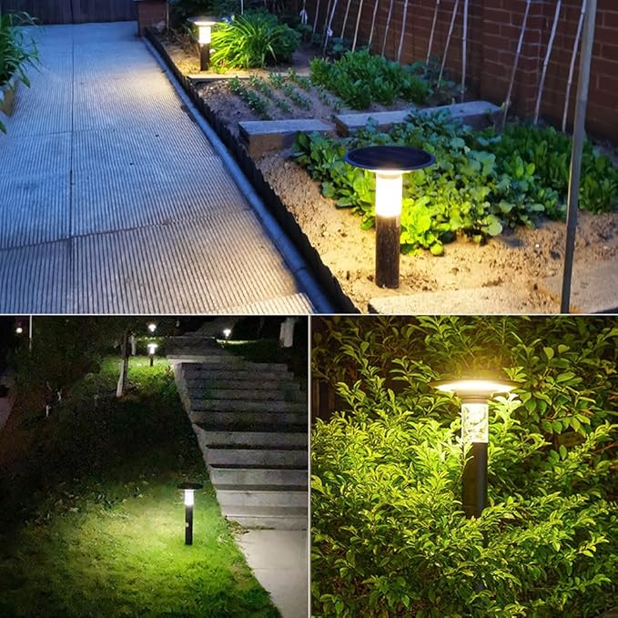 Solar LED Pathway Light Auto On/Off Landscape Lighting Die-cast Aluminum Rustproof Garden Path Light Outdoor IP65 Waterproof Solar Bollard Lights for Yard Doorway Patio Balcony