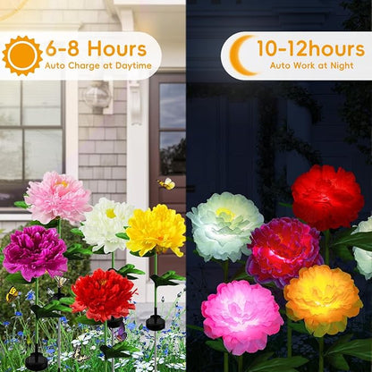 Aolyty Solar Peony Light, Outdoor Decoration Solar Stake Lights, 2 Pack IP65 Waterproof LED Landscape Light for Pathway Walkway Patio Lawn Garden (Red)