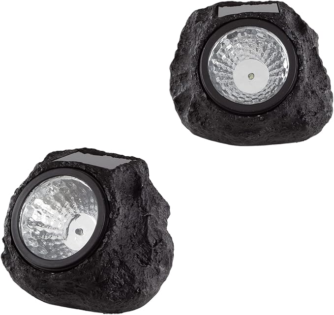 Pure Garden LED Solar Rock Lights, Brown, Set of 4 - Outdoor Path Light | Lumora