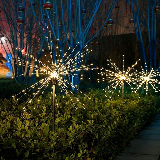 Warm White Solar Lights for Garden Decoration 150 LED Fairy Lights Starburst Outdoor Firework Decorative Lamp Pathway Lighting Waterproof Colored 4 Pack