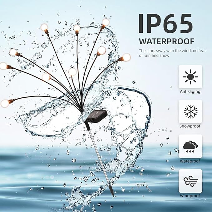 4 Packs Solar Lights Outdoor Waterproof,Garden Patio Decorative,Firefly Lights for Patio Lawn,Landscape Lighting Large Bulbs,Starlight Windswept,Great Gift for Women for Gardening,40LEDs