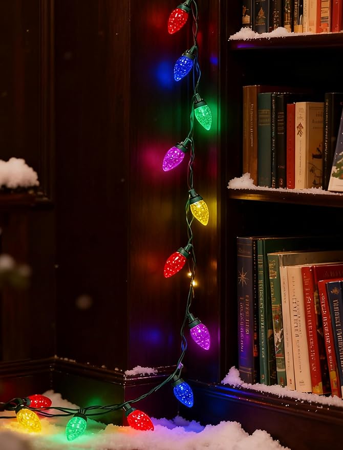 26Ft LED Valentine's Day String Lights Outdoor, C7 Vintage Christmas Lights with 52 Multicolor Strawberry Bulbs, Plug in Fairy Lights for Indoor Patio Porch Garden Party Wedding Roofline House Decor