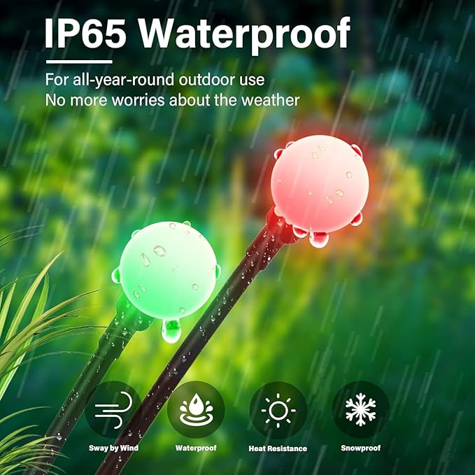 Solar Garden Lights New Upgraded Swaying Light, Solar Outdoor Lights, Yard Patio Pathway Decoration, High Flexibility Iron Wire & Heavy Bulb Base, 2 Pack 16 LED (Colorful)