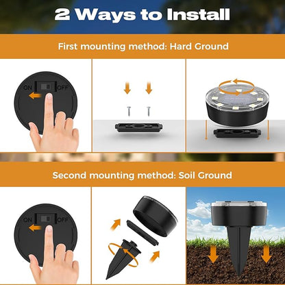 Mini Solar Ground Lights, 4 Pack Solar Lights Outdoor Waterproof, Upgraded LED Flat Landscape Lighting for Outside Pathway Garden Patio Yard Driveway, Warm White
