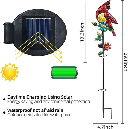 Cardinal Decor Solar Garden Stakes Outdoor Decorative Waterproof Metal Garden Sculpture Cardinal Solar Lights for Outside Lawn Yard Patio Cemetery Decoration Red Bird Gardening Gifts for Women