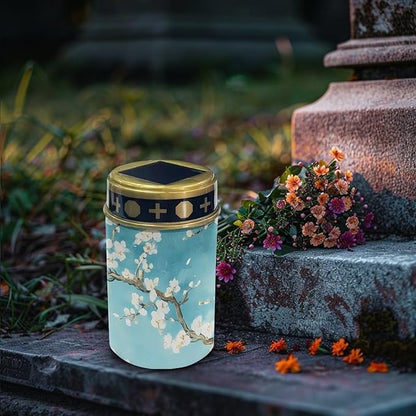 Cemetery Solar Lights for Grave White Flowers Solar Garden Lights for Cemetery Solar Lights Outdoor Garden, Eternal Lights for Cemetery Grave