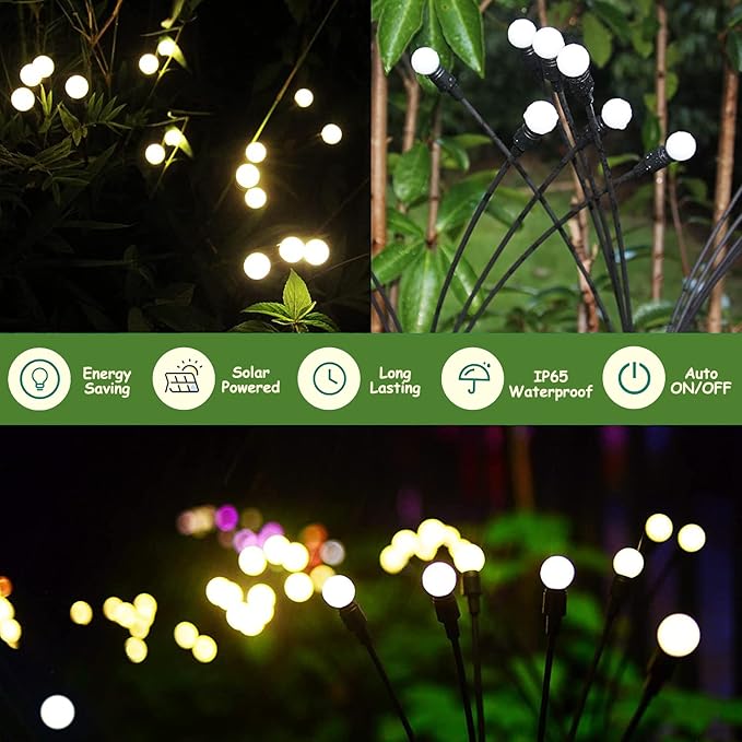 4PCS 8LED Solar Powered Garden Lights Outdoor Waterproof, Solar Starburst Swaying Garden Lights, Swaying When Wind Blows Solar Garden Lights Outdoor Decorative String Lights