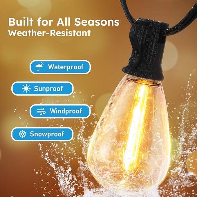 S11 LED Outdoor String Lights 50FT, Shatterproof & Waterproof Patio Lights with 16 Plastic Bulbs for Porch, Deck, Garden, Backyard, Balcony, 2700K Dimmable