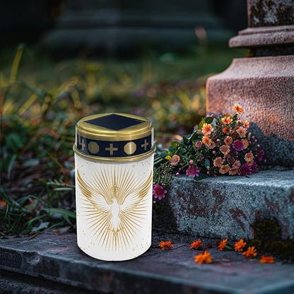 Cemetery Cross Solar Lights for Grave Peace Dove Cemetery Solar Lights LED Outdoor Waterproof for Yard Garden Sympathy Memorial Lighting, Gold