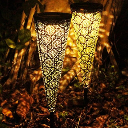 Luxshiny Solar Lawn Light Cone Shaped Hollow LED Yard Lamp Waterproof Outdoor Garden Path Lighting for Home Landscape Decoration