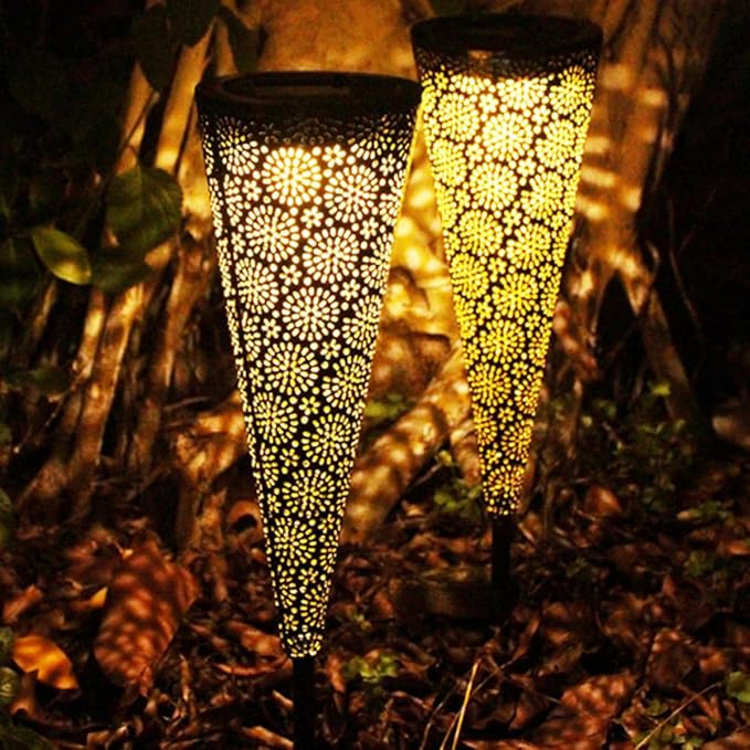 UPKOCH Solar Lawn Light LED Hollow Cone Outdoor Path Light Waterproof Solar Yard Lamp for Garden Landscape Lighting