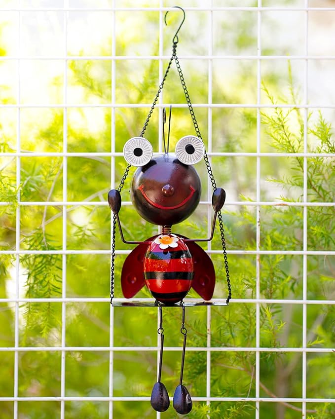 GDF Solar Lady Bugs Swing Metal Ladybug Hanging Animal Garden Decor Waterproof Solar Lights Decorative Outdoor | Lumora