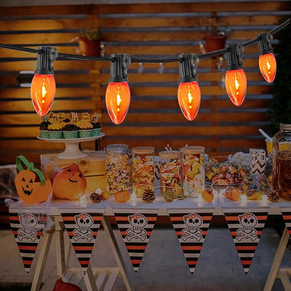 C7 Orange Halloween Lights 10FT, LED Outdoor String Lights with Black Wire for Patio, Christmas Tree, Window, Door, Party, Porch Décor