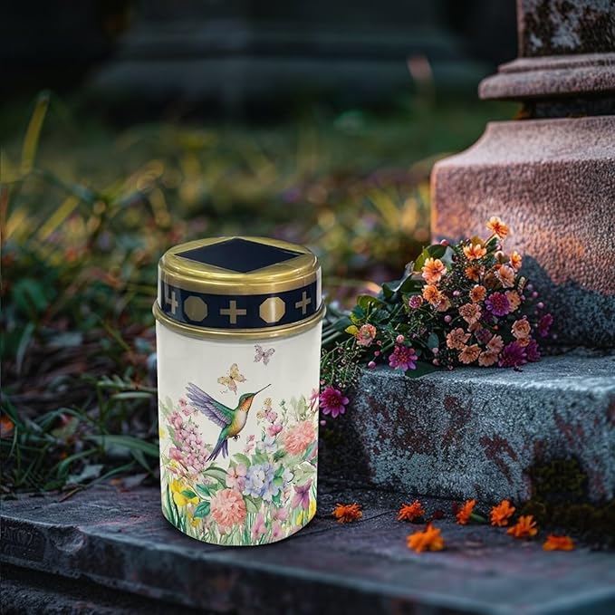 Poceacles Solar Lights Waterproof Solar Garden Lights Cemetery Solar Outdoor Lights Outdoor Stake Automatic Solar Lantern for Cemetery Grave Decoration, Hummingbird Flower Butterfly, Pack of 6
