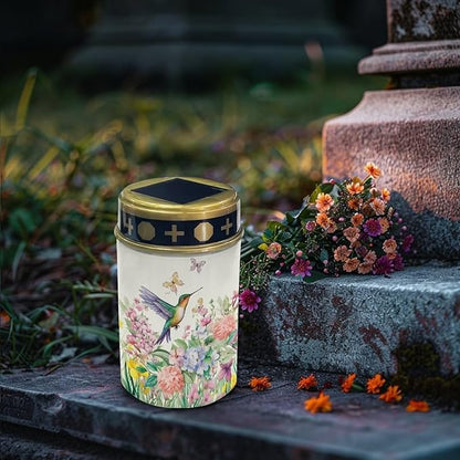 Poceacles Solar Lights Waterproof Solar Garden Lights Cemetery Solar Outdoor Lights Outdoor Stake Automatic Solar Lantern for Cemetery Grave Decoration, Hummingbird Flower Butterfly, Pack of 6