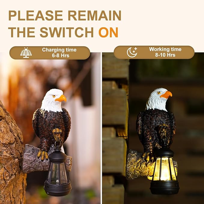 Eagle Tree Hugger with Solar Lantern - Resin Eagle Statue for Outdoor Garden Decor - Ideal Eagle Housewarming & | Lumora
