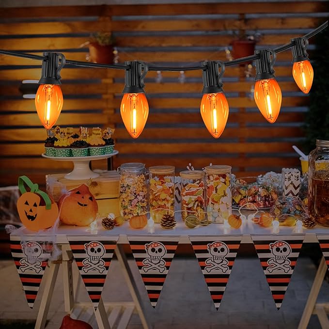 C7 Orange Halloween Lights Outdoor, 25FT LED String Lights with 25 Bulbs, Waterproof Fall Thanksgiving Decor for | Lumora