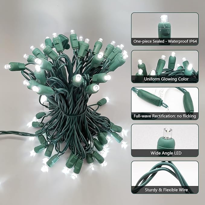 Christmas Lights LED Commercial Mini LED String Lights, 120V UL, Green Wire Xmas Lights for Indoor & Outdoor Use | Lumora