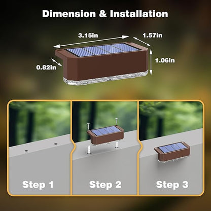 Peasur Solar Fence Lights Outdoor, 12 Pack Step Light Solar Powered, Waterproof LED Deck Lights for Stairs Railing Yard Patio Outside Warm White-Brown