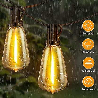 Outdoor String Lights with ST38 Clear Globe Bulbs, Black Cord, Waterproof LED Edison Filament Decorative Lighting for Patio, Garden, Backyard (ST38 Bulbs, 13FT)
