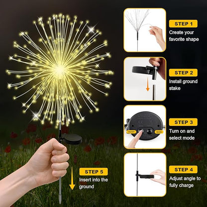 ALSO GO Solar Garden Lights Outdoor Waterproof, 8 Pack 960 LED Solar Firework Lights, Decorative Garden Décor Outside for Flowerbed Pathway Party Christmas Decoration, Warm White