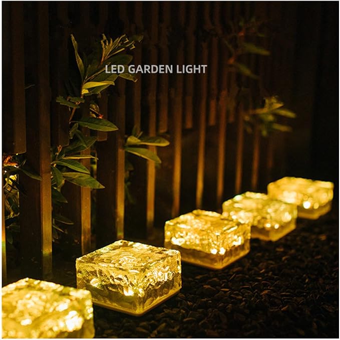 Outdoor 4 Pack Ice Cube Bricks Rocks Lights Solar Powered LED In Ground Pathways Patio Yard Garden Glow Lights Decor | Lumora